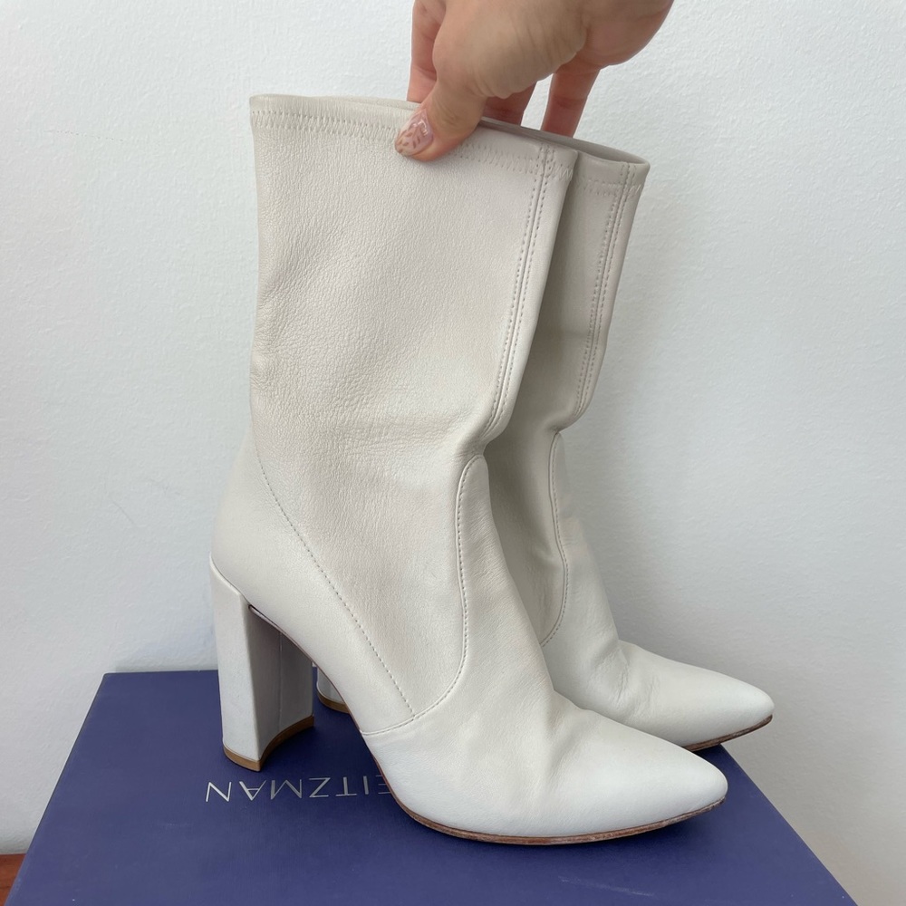 Stuart weitzman white block booties 6m